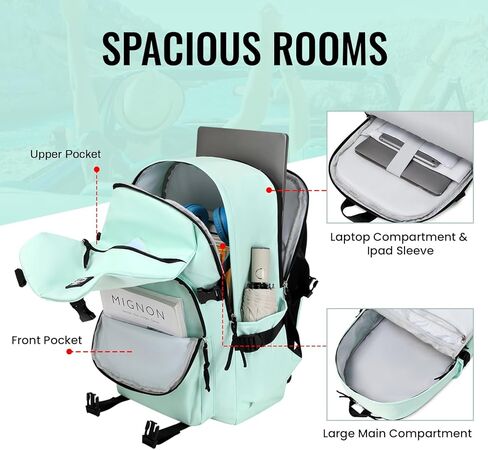 حقيبة ظهر MOONBABY للرجال والنساء مقاومة للماء للسفر وحقيبة نهارية كاجوال مع جيوب متعددة باللون الأسود in Kuwait