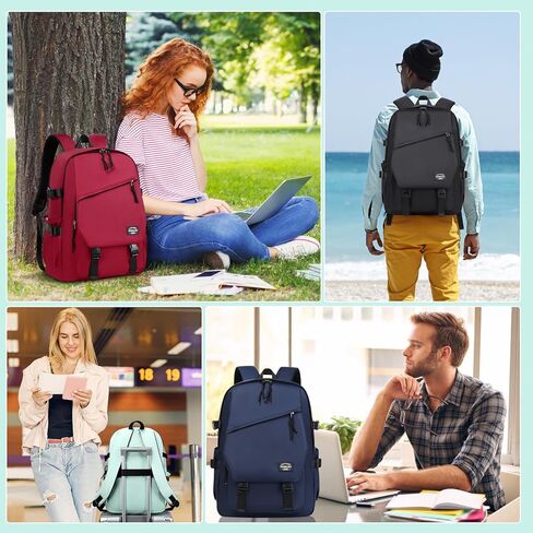 حقيبة ظهر MOONBABY للرجال والنساء مقاومة للماء للسفر وحقيبة نهارية كاجوال مع جيوب متعددة باللون الأسود in Kuwait