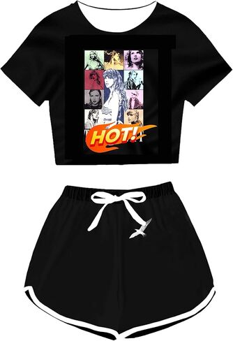 طقم قميص قصير مكون من قطعتين بطباعة ثلاثية الأبعاد Merch Stuff Top Suit T Shirts Set هدايا للفتيات والنساء in Kuwait