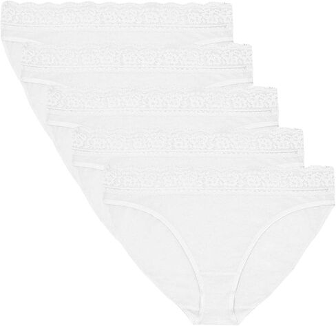 Marks & Spencer womens Cotton Lycra Lace Waist High Leg Panty (5 Pack) Underwear in Saudi Arabia
