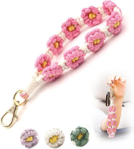 Flower Keychain Wristlet Handmade Macrame Lanyard Key Chain Cute Keychain for Women in Saudi Arabia