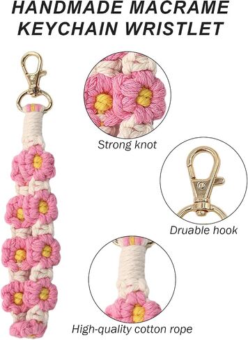 Flower Keychain Wristlet Handmade Macrame Lanyard Key Chain Cute Keychain for Women in Saudi Arabia