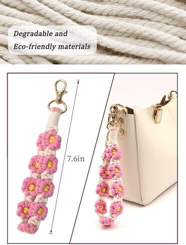 Flower Keychain Wristlet Handmade Macrame Lanyard Key Chain Cute Keychain for Women in Saudi Arabia