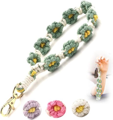 Flower Keychain Wristlet Handmade Macrame Lanyard Key Chain Cute Keychain for Women in Saudi Arabia