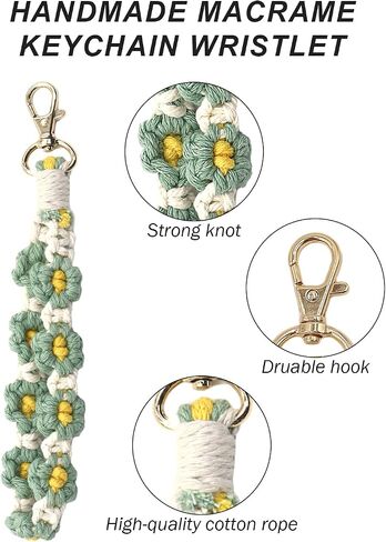 Flower Keychain Wristlet Handmade Macrame Lanyard Key Chain Cute Keychain for Women in Saudi Arabia