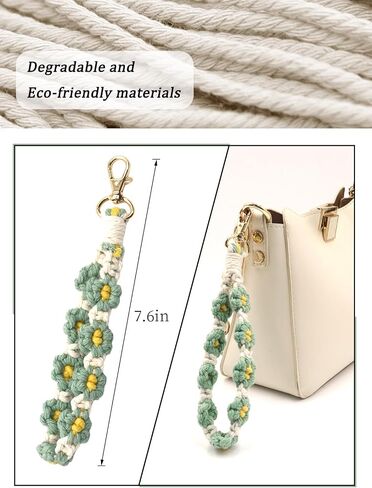 Flower Keychain Wristlet Handmade Macrame Lanyard Key Chain Cute Keychain for Women in Saudi Arabia