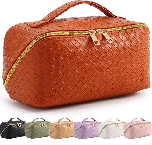 TOPALL ترقية حقيبة ماكياج سعة كبيرة حقيبة مستحضرات التجميل السفر يشكلون حقائب للنساء حقائب مستحضرات التجميل المحمولة للماء مع مقبض ومقسم حقيبة منظم ماكياج مسطحة (أسود) in Kuwait