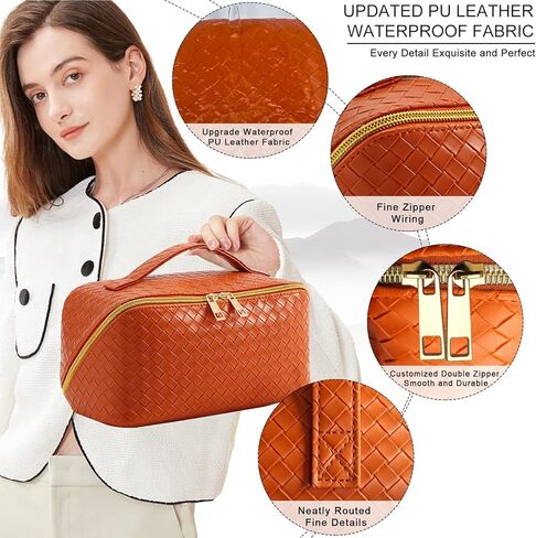 TOPALL ترقية حقيبة ماكياج سعة كبيرة حقيبة مستحضرات التجميل السفر يشكلون حقائب للنساء حقائب مستحضرات التجميل المحمولة للماء مع مقبض ومقسم حقيبة منظم ماكياج مسطحة (أسود) in Kuwait