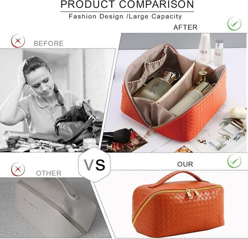 TOPALL ترقية حقيبة ماكياج سعة كبيرة حقيبة مستحضرات التجميل السفر يشكلون حقائب للنساء حقائب مستحضرات التجميل المحمولة للماء مع مقبض ومقسم حقيبة منظم ماكياج مسطحة (أسود) in Kuwait