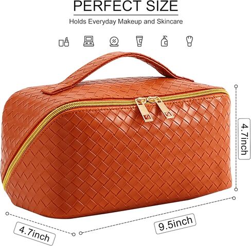 TOPALL ترقية حقيبة ماكياج سعة كبيرة حقيبة مستحضرات التجميل السفر يشكلون حقائب للنساء حقائب مستحضرات التجميل المحمولة للماء مع مقبض ومقسم حقيبة منظم ماكياج مسطحة (أسود) in Kuwait