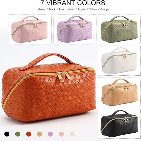 TOPALL ترقية حقيبة ماكياج سعة كبيرة حقيبة مستحضرات التجميل السفر يشكلون حقائب للنساء حقائب مستحضرات التجميل المحمولة للماء مع مقبض ومقسم حقيبة منظم ماكياج مسطحة (أسود) in Kuwait