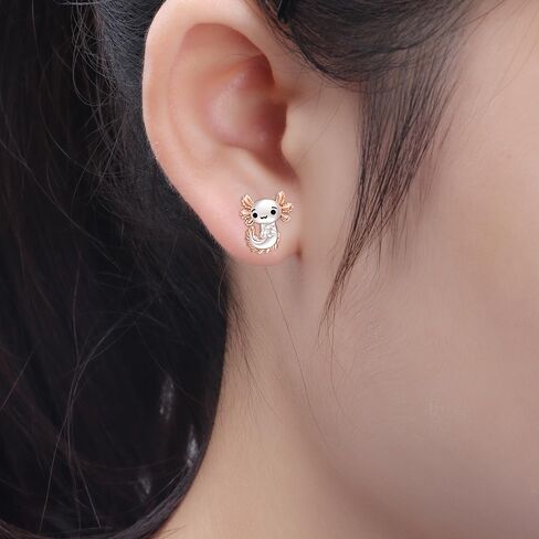 Axolotl Earrings for Women Mexican Rose Gold Axolotl Stud Earrings Sterling Silver Cute Animal Jewelry Charm Valentine Christmas Birthday Gifts, Metal, Cubic Zirconia in Kuwait