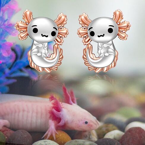 Axolotl Earrings for Women Mexican Rose Gold Axolotl Stud Earrings Sterling Silver Cute Animal Jewelry Charm Valentine Christmas Birthday Gifts, Metal, Cubic Zirconia in Kuwait