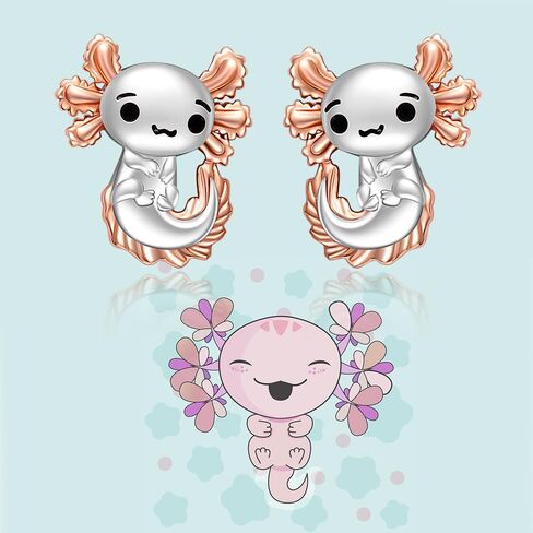 Axolotl Earrings for Women Mexican Rose Gold Axolotl Stud Earrings Sterling Silver Cute Animal Jewelry Charm Valentine Christmas Birthday Gifts, Metal, Cubic Zirconia in Kuwait