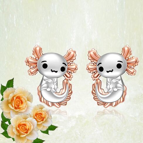Axolotl Earrings for Women Mexican Rose Gold Axolotl Stud Earrings Sterling Silver Cute Animal Jewelry Charm Valentine Christmas Birthday Gifts, Metal, Cubic Zirconia in Kuwait