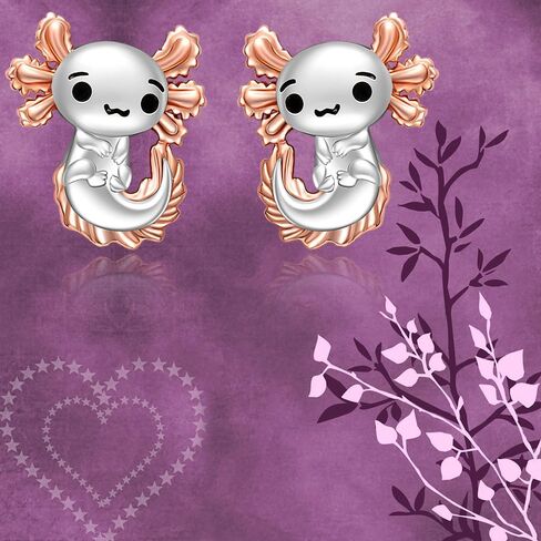 Axolotl Earrings for Women Mexican Rose Gold Axolotl Stud Earrings Sterling Silver Cute Animal Jewelry Charm Valentine Christmas Birthday Gifts, Metal, Cubic Zirconia in Kuwait