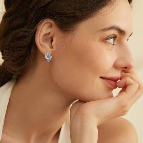 NIFUNAO Cactus Stud Earrings for Women Sterling Silver Plants Cactus Stud Earrings Natural Desert Jewelry Gifts for Women Girls, Sterling Silver, No Gemstone in Kuwait