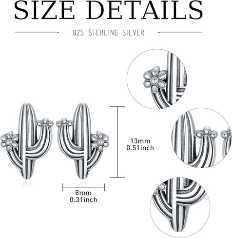 NIFUNAO Cactus Stud Earrings for Women Sterling Silver Plants Cactus Stud Earrings Natural Desert Jewelry Gifts for Women Girls, Sterling Silver, No Gemstone in Kuwait