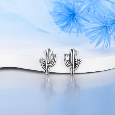 NIFUNAO Cactus Stud Earrings for Women Sterling Silver Plants Cactus Stud Earrings Natural Desert Jewelry Gifts for Women Girls, Sterling Silver, No Gemstone in Kuwait