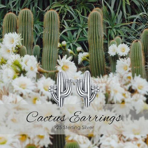 NIFUNAO Cactus Stud Earrings for Women Sterling Silver Plants Cactus Stud Earrings Natural Desert Jewelry Gifts for Women Girls, Sterling Silver, No Gemstone in Kuwait
