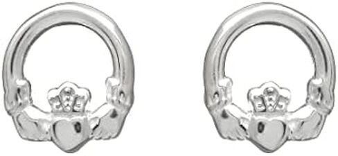 925 Sterling Silver Claddagh Stud Earrings, Traditional Style, Women's Celtic Jewelry, Imported from Ireland in Saudi Arabia