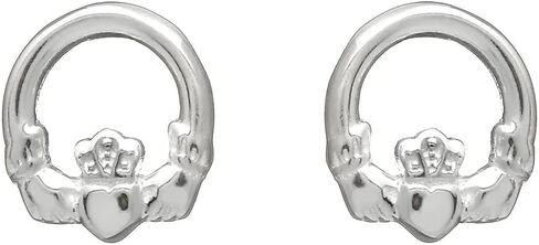 925 Sterling Silver Claddagh Stud Earrings, Traditional Style, Women's Celtic Jewelry, Imported from Ireland in Saudi Arabia