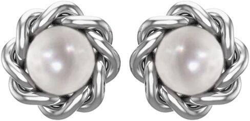 Silver Smile Sterling Silver 5 mm Pearl Stud Earrings with Twisted Rope Detail for Women in Saudi Arabia