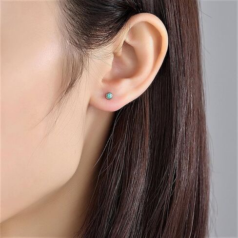 Genuine 3mm Bezel Set White/Blue/Green Opal Birthstone Stud Earrings for Women, White Gold/Gold/Rose Gold Plated Sterling Silver Opal Stud Earrings, Opal Dot Studs Hypoallergenic in Saudi Arabia