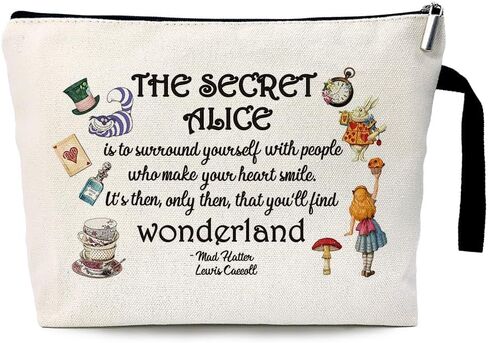 Wonderland Themed Zipper Cosmetic bag keychain pendant, The Best Friendship Gift for Friends, Wonderland Theme Cosmetic Travel Bag，Motivational Quote，Gifts for Women Sister Friend in Saudi Arabia