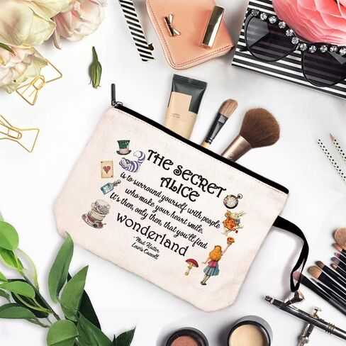 Wonderland Themed Zipper Cosmetic bag keychain pendant, The Best Friendship Gift for Friends, Wonderland Theme Cosmetic Travel Bag，Motivational Quote，Gifts for Women Sister Friend in Saudi Arabia