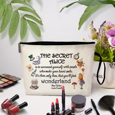 Wonderland Themed Zipper Cosmetic bag keychain pendant, The Best Friendship Gift for Friends, Wonderland Theme Cosmetic Travel Bag，Motivational Quote，Gifts for Women Sister Friend in Saudi Arabia