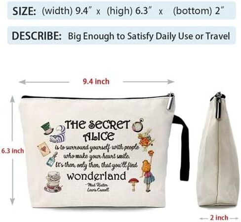 Wonderland Themed Zipper Cosmetic bag keychain pendant, The Best Friendship Gift for Friends, Wonderland Theme Cosmetic Travel Bag，Motivational Quote，Gifts for Women Sister Friend in Saudi Arabia