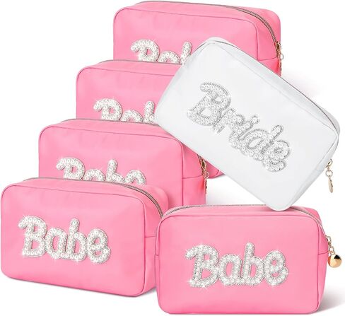 Pinkunn 6 Pcs Bridesmaids Cosmetic Bag Rhinestone Chenille Letter Rose Gold Bride Makeup Bag Proposal Gift Wedding Bridal Shower for Bridesmaid Proposal Box Bachelorette Party Favor(Chenille Letter) in Saudi Arabia