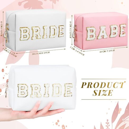 Pinkunn 6 Pcs Bridesmaids Cosmetic Bag Rhinestone Chenille Letter Rose Gold Bride Makeup Bag Proposal Gift Wedding Bridal Shower for Bridesmaid Proposal Box Bachelorette Party Favor(Chenille Letter) in Saudi Arabia