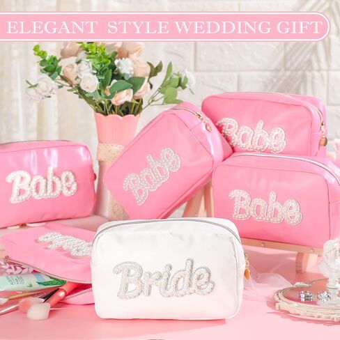 Pinkunn 6 Pcs Bridesmaids Cosmetic Bag Rhinestone Chenille Letter Rose Gold Bride Makeup Bag Proposal Gift Wedding Bridal Shower for Bridesmaid Proposal Box Bachelorette Party Favor(Chenille Letter) in Saudi Arabia