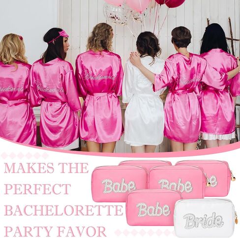 Pinkunn 6 Pcs Bridesmaids Cosmetic Bag Rhinestone Chenille Letter Rose Gold Bride Makeup Bag Proposal Gift Wedding Bridal Shower for Bridesmaid Proposal Box Bachelorette Party Favor(Chenille Letter) in Saudi Arabia