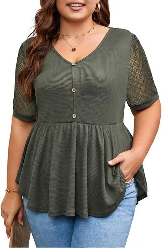 Blooming Jelly Womens Plus Size Tops Short Sleeve Dressy Casual Top Waffle Peplum Business Work Shirt 2024 in Saudi Arabia