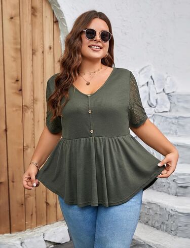 Blooming Jelly Womens Plus Size Tops Short Sleeve Dressy Casual Top Waffle Peplum Business Work Shirt 2024 in Saudi Arabia