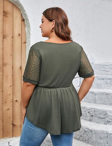 Blooming Jelly Womens Plus Size Tops Short Sleeve Dressy Casual Top Waffle Peplum Business Work Shirt 2024 in Saudi Arabia