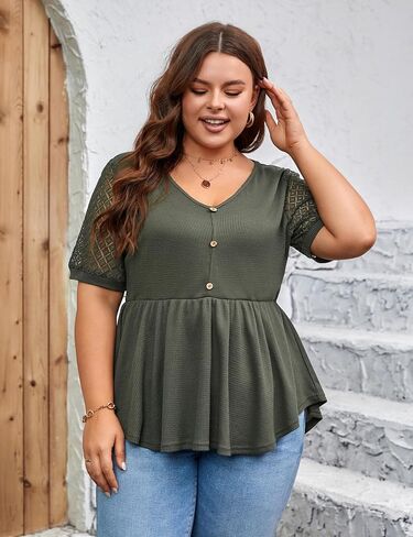 Blooming Jelly Womens Plus Size Tops Short Sleeve Dressy Casual Top Waffle Peplum Business Work Shirt 2024 in Saudi Arabia