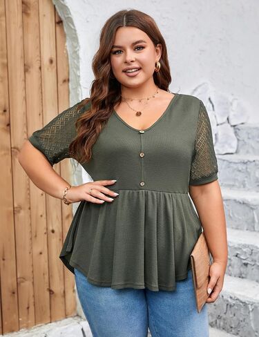 Blooming Jelly Womens Plus Size Tops Short Sleeve Dressy Casual Top Waffle Peplum Business Work Shirt 2024 in Saudi Arabia