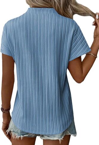 Rooscier Women's Textured Short Sleeve Blouse Tops Casual V Neck Shirts in Saudi Arabia