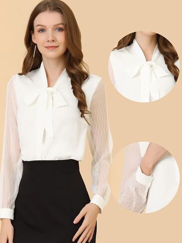 Allegra K Work Blouse for Women's Self Tie Neck Chiffon Button Up Long Sleeve Shirt in Saudi Arabia