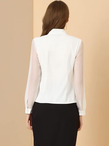 Allegra K Work Blouse for Women's Self Tie Neck Chiffon Button Up Long Sleeve Shirt in Saudi Arabia