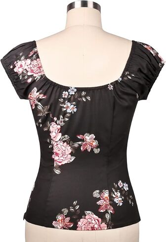 YARN & INK Women's Pinup Shirt 1950s Vintage Rockabilly Puff Sleeve BowBlouse Off Shoulder Tops in Kuwait