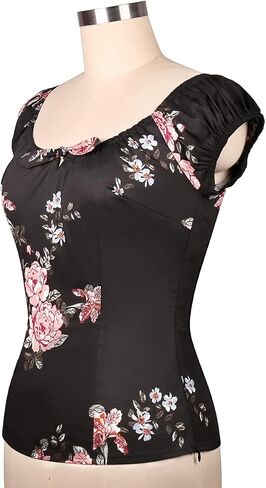 YARN & INK Women's Pinup Shirt 1950s Vintage Rockabilly Puff Sleeve BowBlouse Off Shoulder Tops in Kuwait