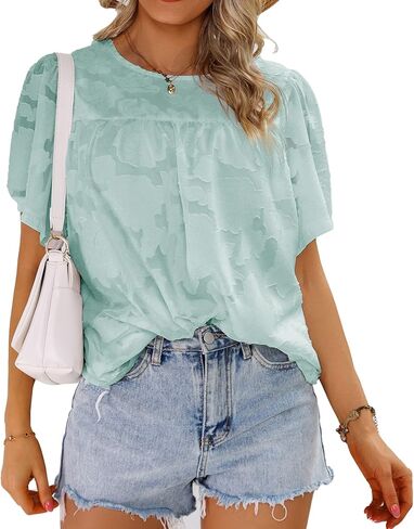 بلوزات Infashule للنساء 3/4 كم جرس، قمصان بيبي دول، قمصان نسائية كاجوال، ملابس كاجوال ربيع 2023، أخضر فاتح، مقاس XX-Large in Kuwait