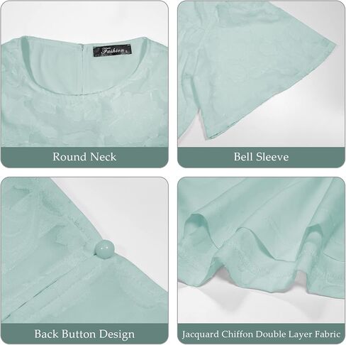 بلوزات Infashule للنساء 3/4 كم جرس، قمصان بيبي دول، قمصان نسائية كاجوال، ملابس كاجوال ربيع 2023، أخضر فاتح، مقاس XX-Large in Kuwait
