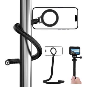 Magnetic Phone Mount for iPhone 16/15/14/13/12, Gooseneck Flexible Phone Clamp Holder Tripod Stand Neck Holder Selfie Stick Pole for GoPro 13/12/11/10/9 Action 5 Pro Camera Accessroies