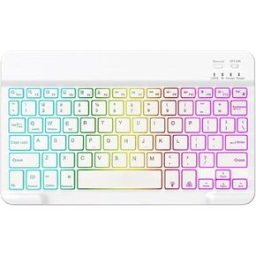 Universal Rainbow Backlit 7-Colors Light Slim Portable Wireless Bluetooth 3.0 Keyboard for iOS iPad Pro, Air, Mini, Android, Windows Tablet PC Smartphone, Built in Rechargeable Battery (White)